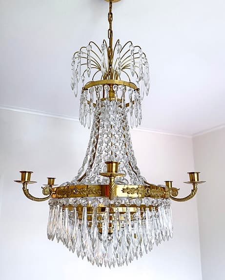 Otroligt vacker gammal kristallkrona/ljuskrona/takkrona i mässing - 1900-tal