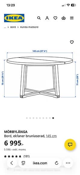 Mörbylånga Bord Ekfaner Brunlaserad 145 cm