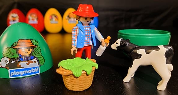 Playmobil påskägg 9501 🐣🟢 – grönt ägg med bonde & kalv (fint skick)
