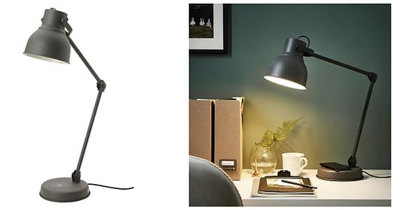 HEKTAR Arbetslampa med trådlös laddning, mörkgrå