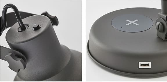 HEKTAR Arbetslampa med trådlös laddning, mörkgrå