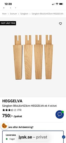 Sängben i Ek 6x6 cm Natur Olja