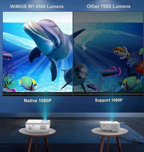Ny projektor - WiMiUS W1 LED, WiFi/Bluetooth, 4k , oöppnad julklappstips