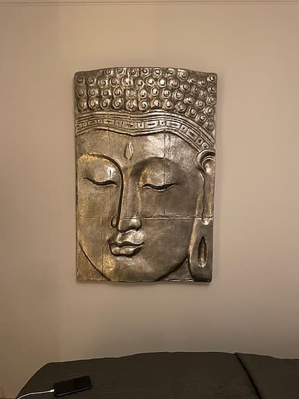 Väggdekoration Buddha ansikte silverfärgad