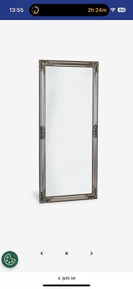 Stor spegel i silver, Jysk Dekorationsspegel med Ornament