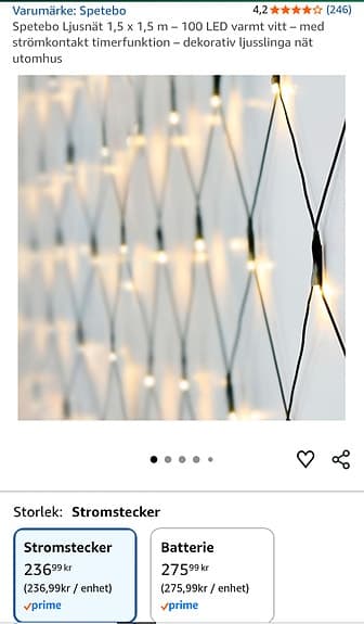 Dekorativ ljusnät 1,5 x 1,5 m – 100 LED, utomhus.