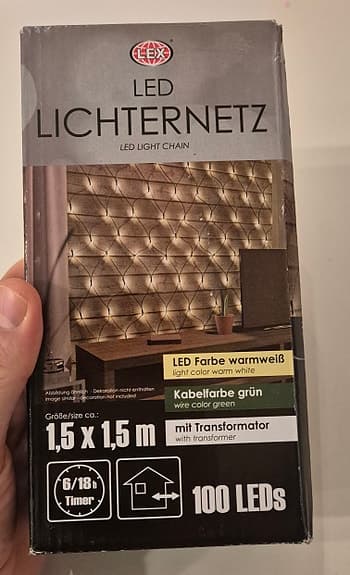 Dekorativ ljusnät 1,5 x 1,5 m – 100 LED, utomhus.