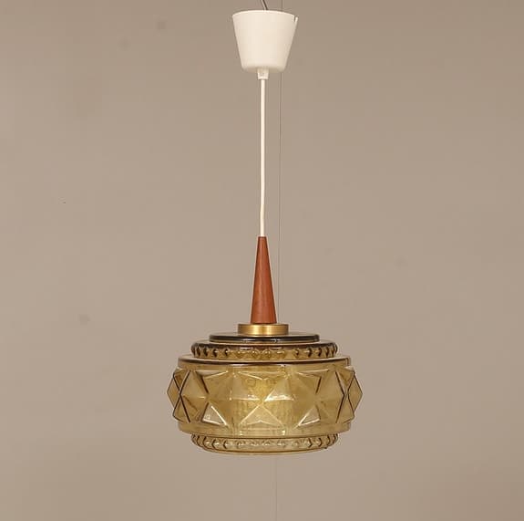 Retro Taklampa med teak och mässing