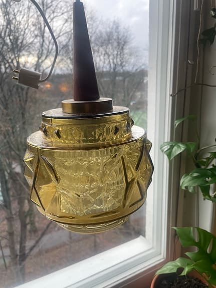 Retro Taklampa med teak och mässing