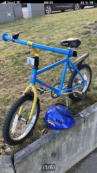 16.” Tum Raleigh BMX Cykel blå och gul