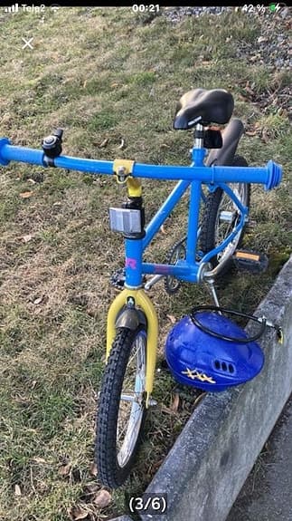 16.” Tum Raleigh BMX Cykel blå och gul