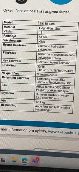Helt ny! Skeppshult Elit 18 Hybridcykel Kvinna