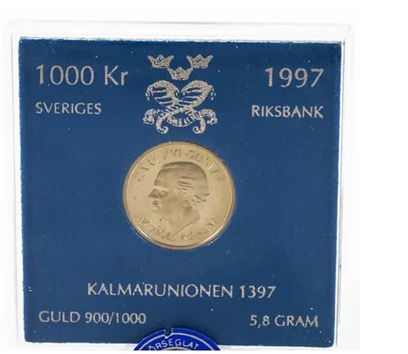 Sveriges Riksbank 1997 Guldmynt 1000 Kr 5,8 gram 90% guld