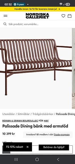 Hay palissade dining bänk med armstöd iron Red pulverlakerad