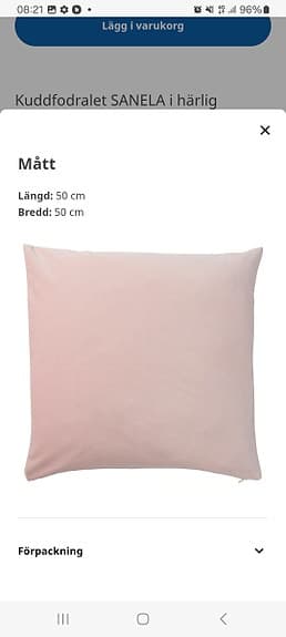 Fyra stycken ljusrosa kuddfodral Sanela från Ikea