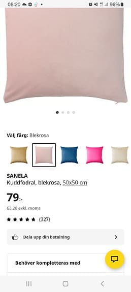 Fyra stycken ljusrosa kuddfodral Sanela från Ikea