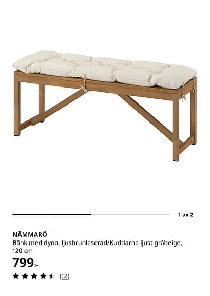 IKEA NÄMMARÖ bänk 120 cm + sittdyna – Ny!