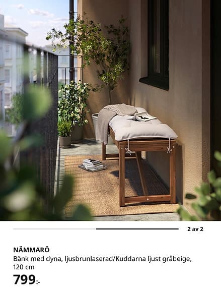 IKEA NÄMMARÖ bänk 120 cm + sittdyna – Ny!