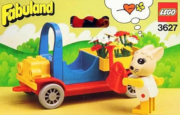LEGO Fabuland 8 st minifigurer, fordon, skottkärra, barnvagn, vattenkanna