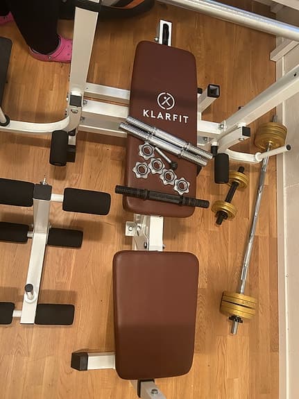 Klarfit Multifunktionell Träningsbänk med Skivstång och Vikter