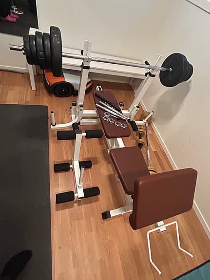 Klarfit Multifunktionell Träningsbänk med Skivstång och Vikter