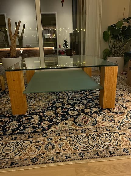 Soffbord - Glasbord med hylla och massiva ekben