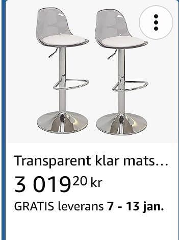Barstol transparent akryl med kromat stativ och vit sits höj- och sänkbar