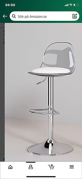 Barstol transparent akryl med kromat stativ och vit sits höj- och sänkbar