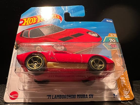 Hot Wheels '71 Lamborghini Miura SV leksaksbil röd