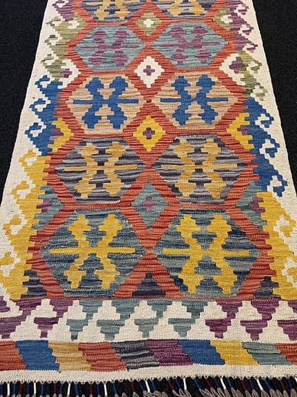 Äkta handvävd ull kelimmatta - 289 X 85 cm