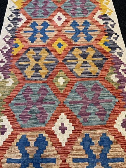 Äkta handvävd ull kelimmatta - 289 X 85 cm