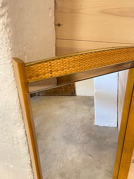 Mid century modern spegel 1950/60 tal i teak, mässing och rotting