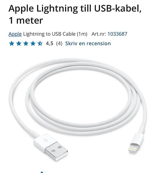 Apple Lightning USB-laddare 1 meter