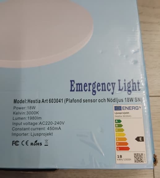 Helt ny Hestia Art 603041 LED-plafond med sensor och nödljus