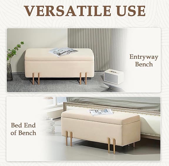 Förvaringsbänk / sittbänk med dold förvaring – beige – NY