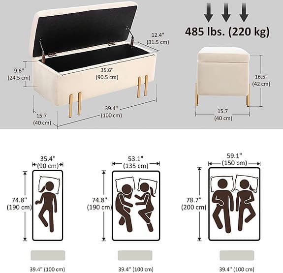 Förvaringsbänk / sittbänk med dold förvaring – beige – NY