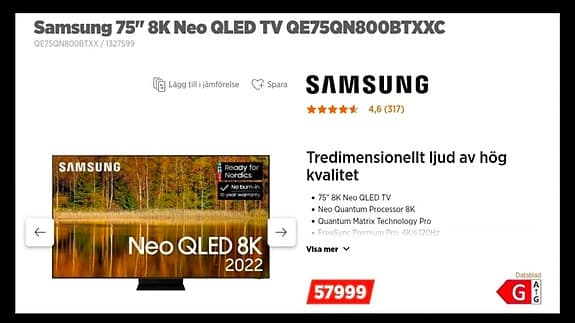 Samsung 75" 8K Neo QLED TV QE75QN800BTXXC