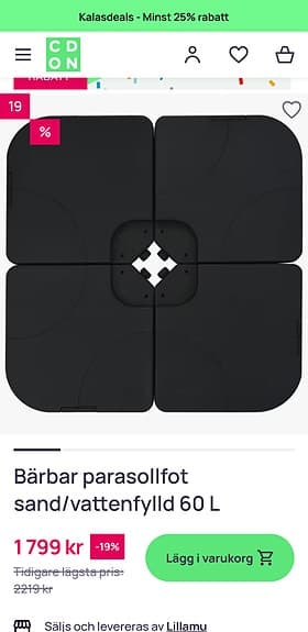 Nya parasollvikter 60 L/60 Kg