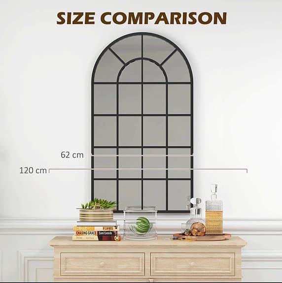 HOMCOM fönsterspegel – bågformad, svart (120 × 62 cm)