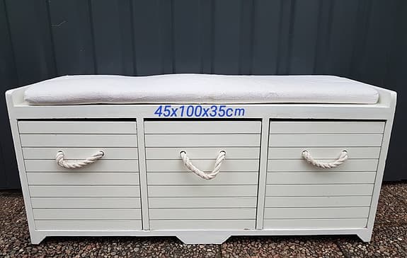 Bänk med förvaring 45x100x35 cm vit med dyna