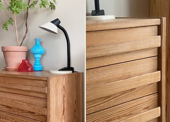 Söt Vintage Byrå i Furu / Förvaring + Retro Lampa/Bordslampa - 70-tal
