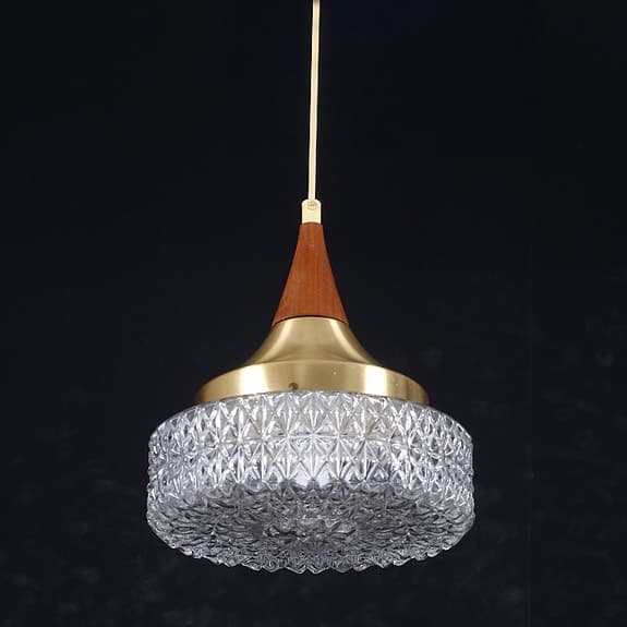 Vintage taklampa i Dansk design - 1960-tal - Mässing/Teak/Glas