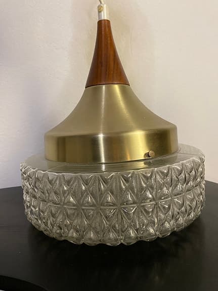 Vintage taklampa i Dansk design - 1960-tal - Mässing/Teak/Glas