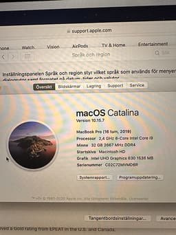 MacBook Pro 16” (2019) – Core i9, 32 GB RAM, mycket bra batteri
