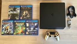PlayStation 4 Slim + handkontroll + 5 spel