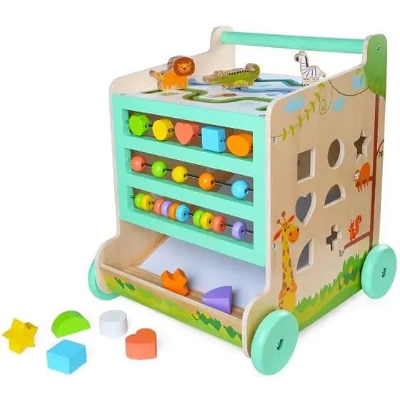 EduFun aktivitetsvagn i trä med klossar och räknehjälpmedel