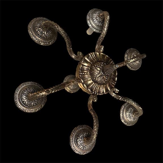 Takkrona i mässing i rokokostil - 6-ärmad - 1900-talet