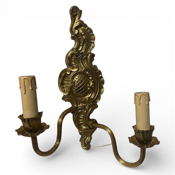 Vägglampa i Mässing - Rokoko-stil - Tvåärmad Lampett - 1900-talet