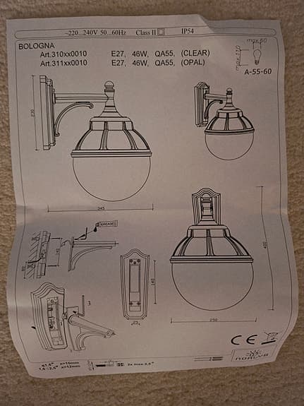 Utomhus väggarmatur Bologna i svart metall *NY*