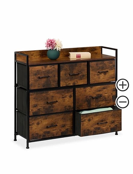 Kommod / byrå med 7 tyg-lådor – industrial design (ny i kartong)